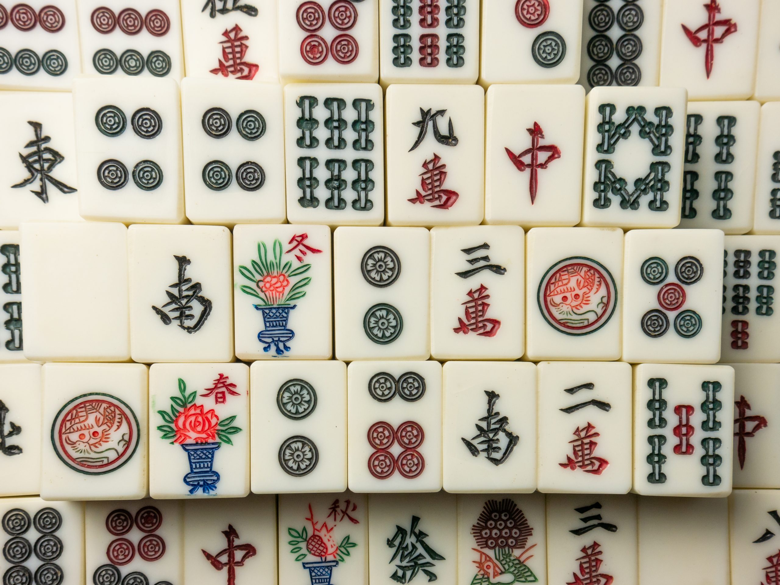 mahjong on table ancient asian board game close up image